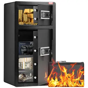 【DealsForYouDays】VEVOR 5.5 cu.ft Double-Door Home Security Safe, Anti-Theft Digital Lock Safe with Key Lock, Fireproof Bag, Key Rack, LED Light, 2 Height-Adjustable Removable Dividers, 1 Cabinet for Valuables (Black) | Father's Day Gift, Anti Theft Safes