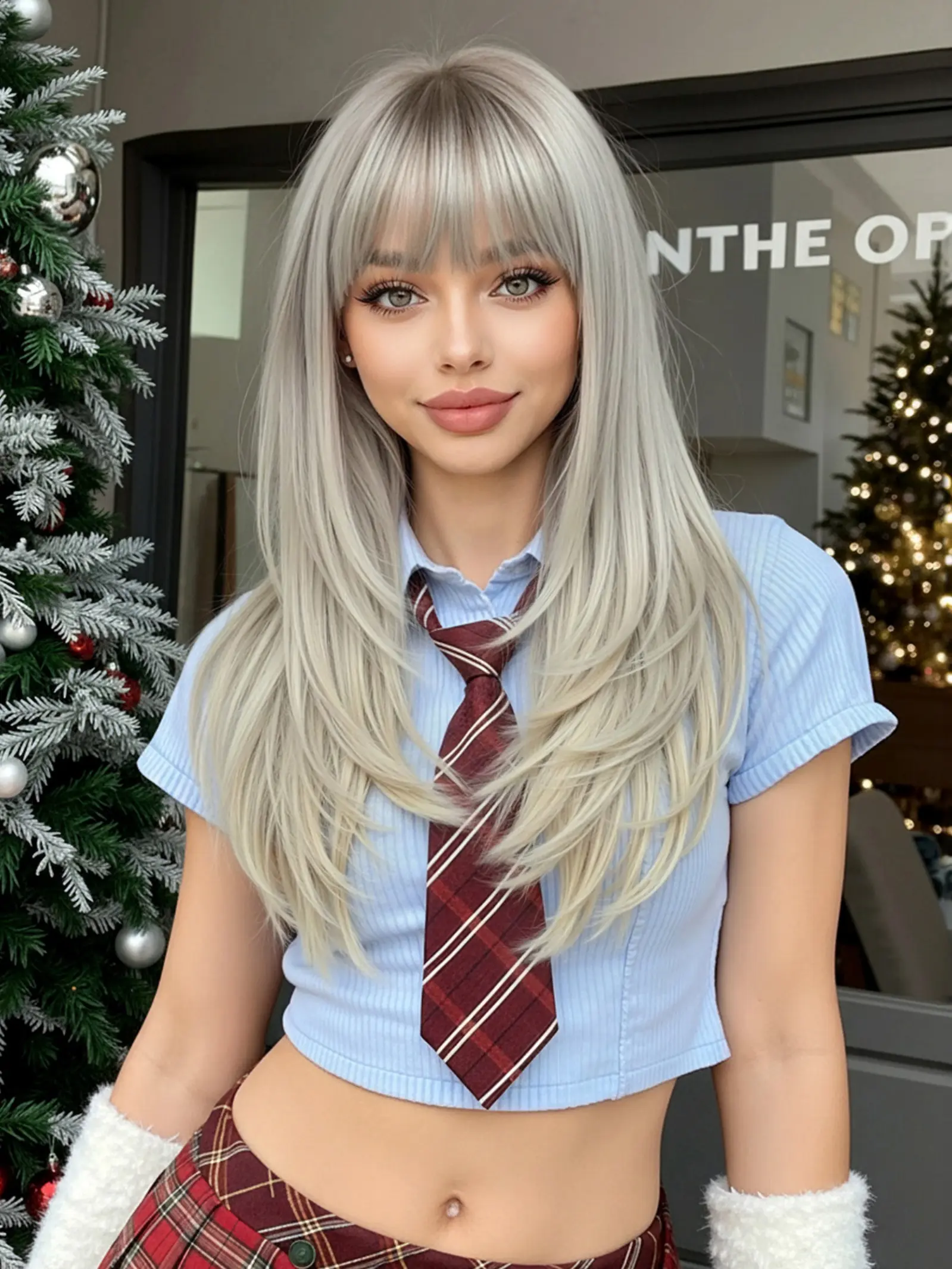 24 Inch Long Straight Wig, Ash Full Bangs, High Temperature Resistant, Fashion Casual Hairpiece for Women, All Seasons, Synthetic Hair Wigs