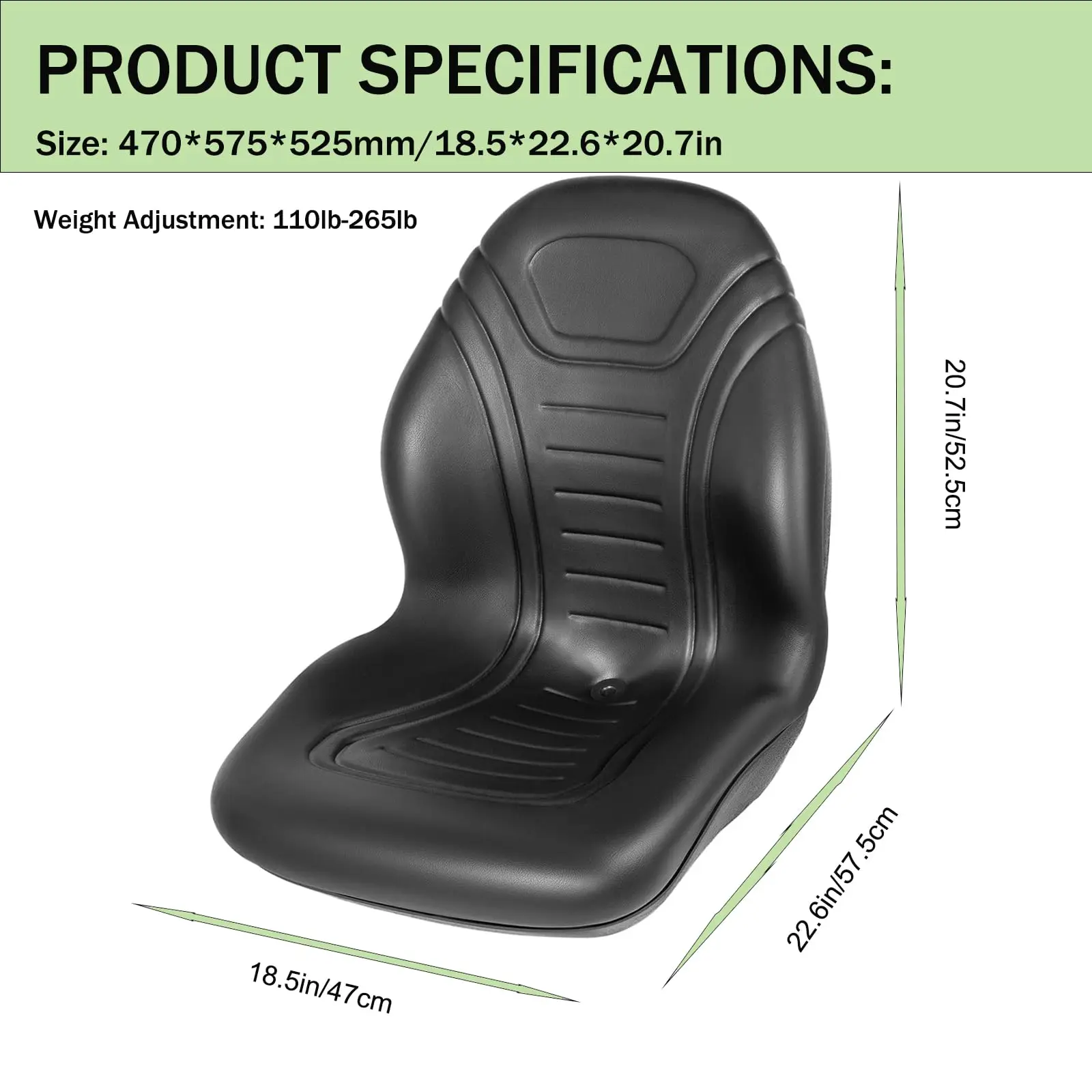 Garvee Universal Tractor Seat, Compact High Back Lawn Mower Seat, Heavy Duty 330LB Capacity Black Vinyl Forklift Seat, Central Drain Hole