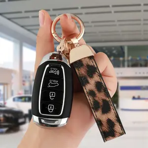 [Minimalist Multi-Function] Zinc Alloy Keychain + Leather Lanyard Set, Unisex Anti-Fading | Car/Door/Luggage Key Chain (Leopard Print),s gift