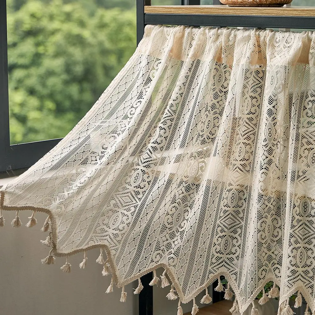 Boho Style Lace Curtain, Tassel Decor Window Curtain, Window Drapes for Home Living Room Bedroom Study Room, Home Decor, Home Textile, Home Decoration Curtain, Net Curtains Window, Home Decorative Curtain