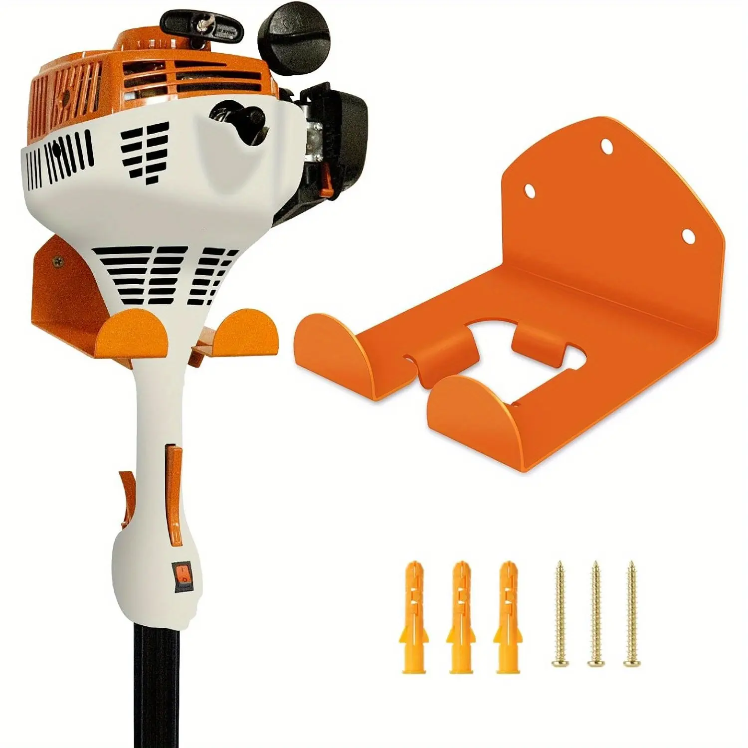 Heavy-Duty Stainless Steel Wall-Mounted Garage Tool Rack & Bar - Waterproof Rust-Proof Orange Polished Steel, Safety Hooks, Double-Layer Protection, Space-Saving for Lawn Mowers, Hedge Trimmers, Garden Gear