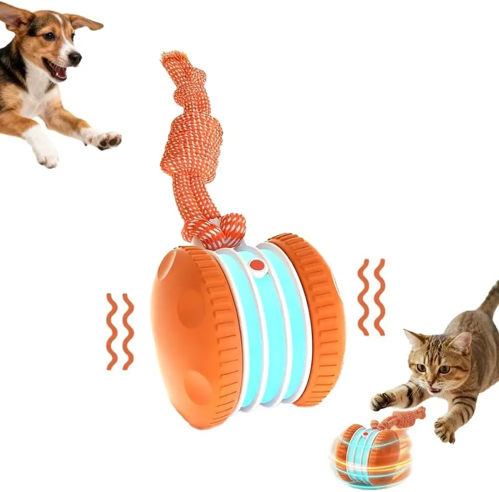 Interactive Dog Toys, 2026 New Electric Dog Toy, Motion Activated Dog Stimulation Toy, Automatic Electric Rolling Ball with Rope, Random Movement for Chewing and Playing, Dogs Ball Toy for All Dogs