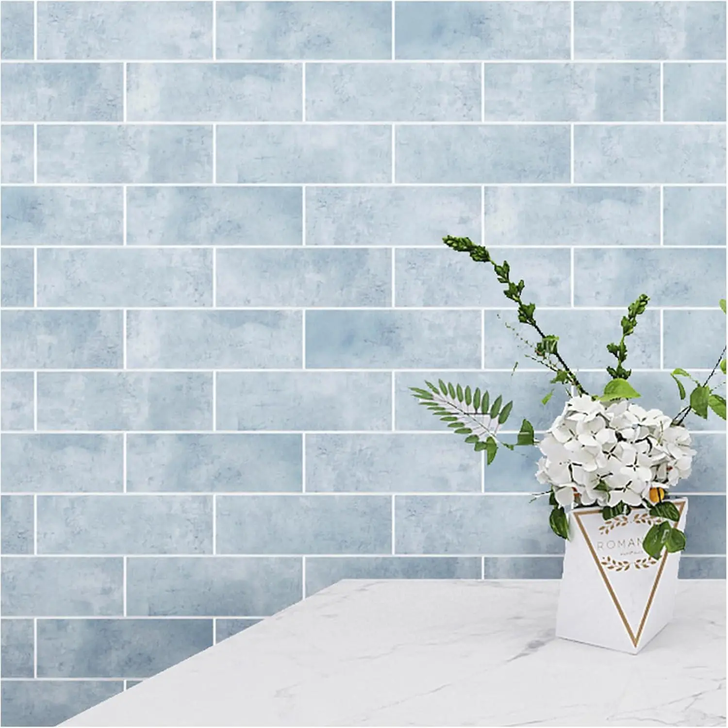 30 PCS Peel and Stick Backsplash Tile for Kitchen/Bathroom/Living Room, 3"x 9" Self-Adhesive Subway Tile, Imitation Glazed Handmade Tiles (Matte Pastel Blue)