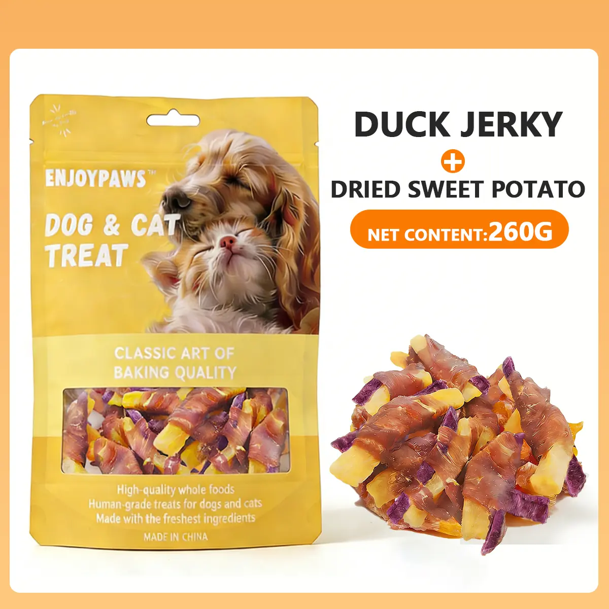 EnjoyPaws Chicken Duck Jerky Wrapped Sweet Potato Dog Dental Chews Training Treats for Small Dogs 260g per Pack