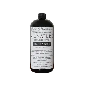 Riviera No•7 Signature Laundry Rinse Luxury Laundry Fabric Softener 32oz. Sea Salt & Pistachio with Dark Amber Rosewood Plant-Based High Efficiency Concentrated Gentle Handcrafted by: Wild Aromantics