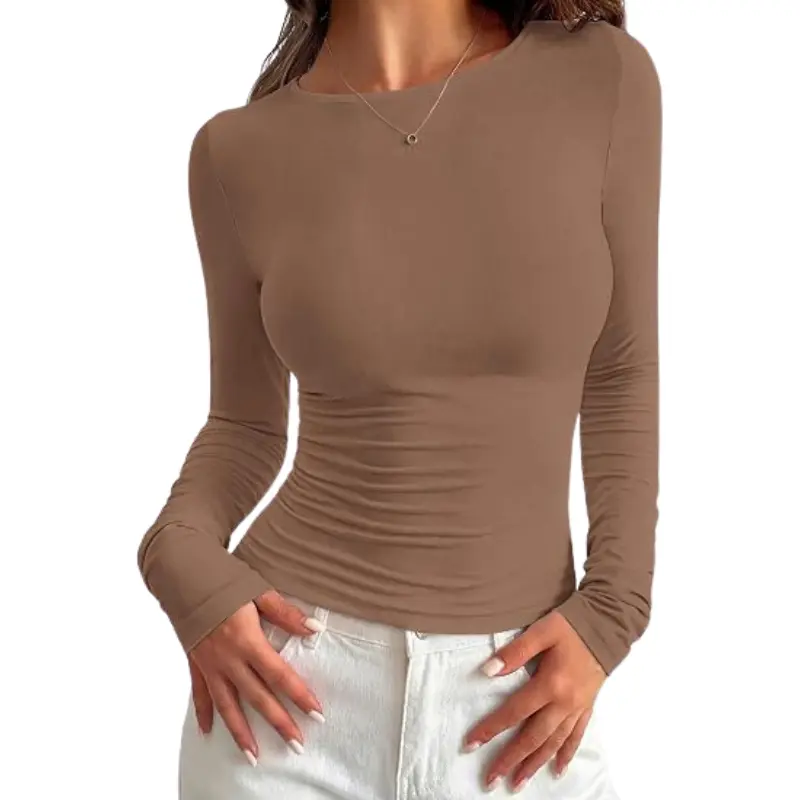 PRETTYGARDEN Long Sleeve Shirts for Women Fall Casual Crewneck Tight Slim Fit Layering Basic T Shirt Going Out Tops