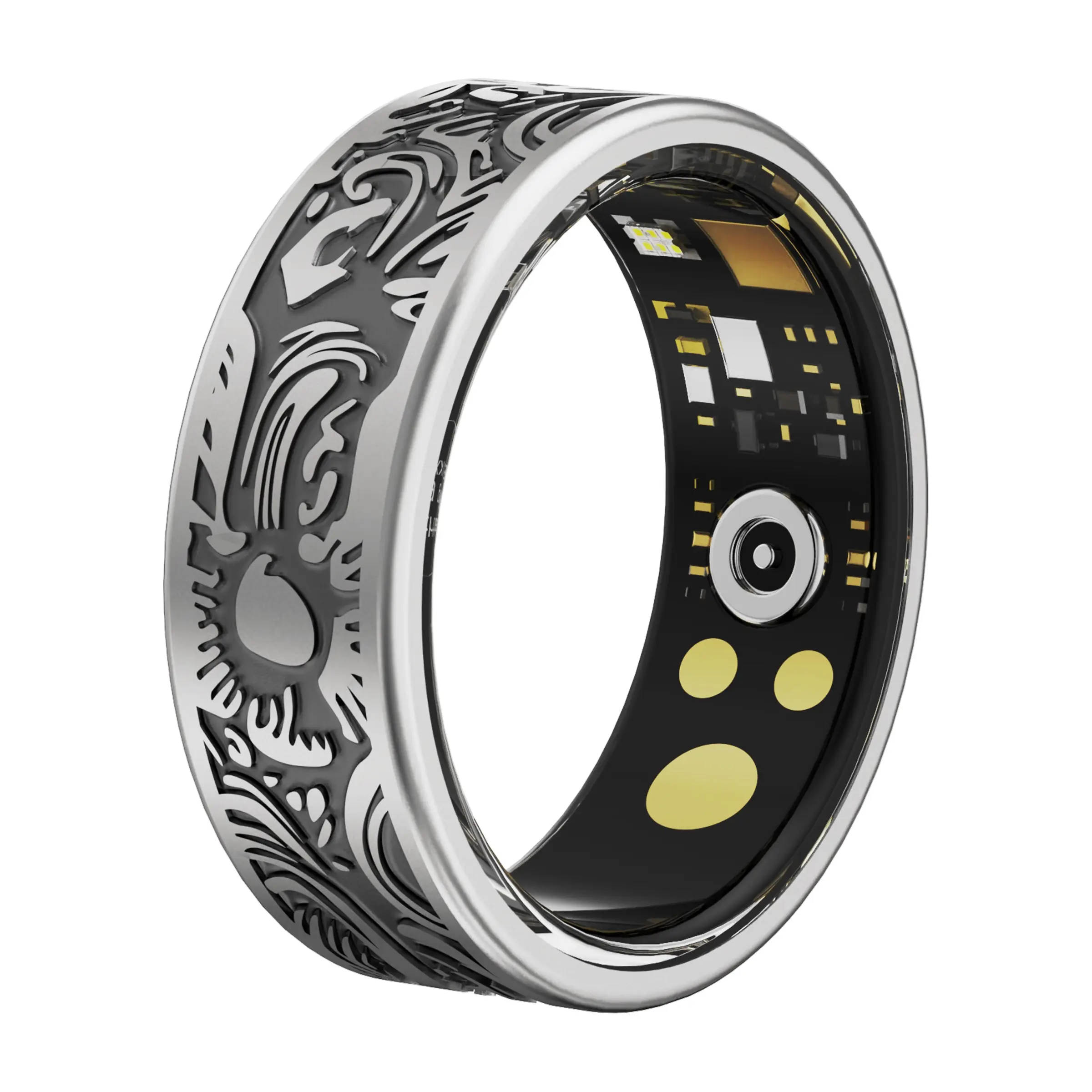 J16 Smart Ring Health Tracker Heart Rate Sleep Monitor Activity Tracking Step Counter IP68 Waterproof Bluetooth 5.0 Stainless Steel Vintage Silver Size 7-13