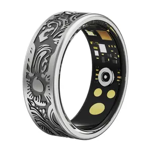 J16 Smart Ring Health Tracker Heart Rate Sleep Monitor Activity Tracking Step Counter IP68 Waterproof Bluetooth 5.0 Stainless Steel Vintage Silver Size 7-13