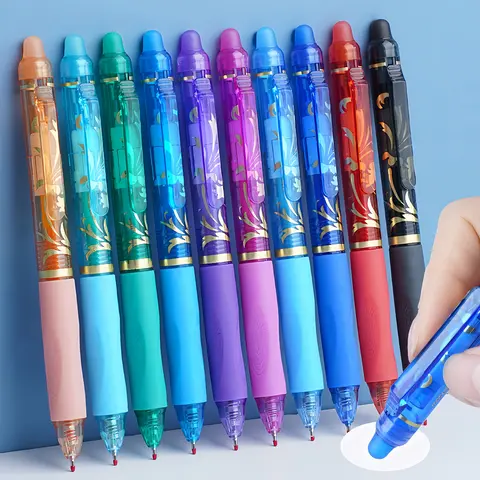 Fine Point Erasable Gel Pen Set, 10pcs/set Retractable Plastic Writing Pen with Built-in Eraser, Fine Tip Rollerball Pen, Pens with Erasers, Office Stationery Writing Supplies for Home, School, Dormitory and College, Student Pen