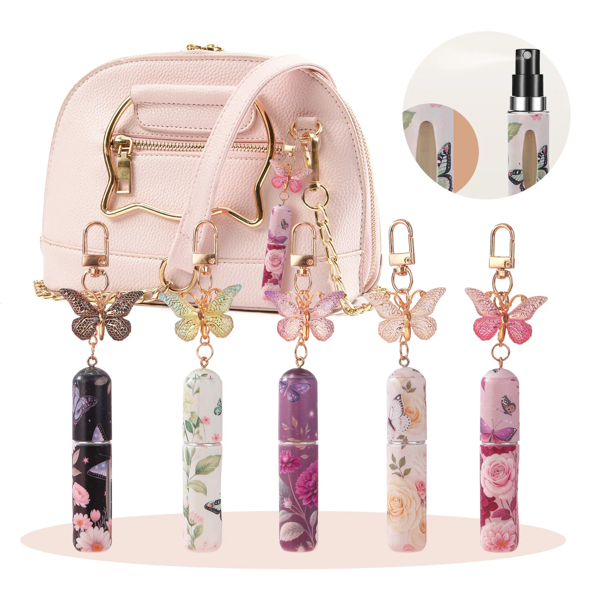 Perfume bottle keychain, butterfly girl style 5ML perfume refill bottle, portable for travel Refillable bottle