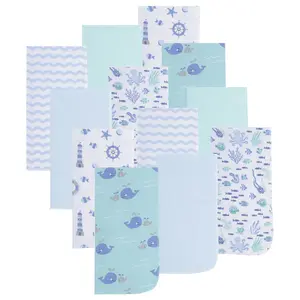 Everyday Kids 12 Pack Burp Cloths – Soft, Absorbent 100% Cotton Baby Essentials- Ocean/Boats/Whales