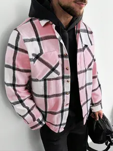 Men's Christmas Flannel Shacket, Plaid Design, Thickened Overshirt with Double Pockets, Perfect Holiday Gift for Him