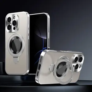 Metal Stand Case with Privacy Steel Tempered Glass Anti-Drop Phone Cover, Compatible with iPhone 16 Pro Max 15 Pro Max 14 Pro Max 13 12