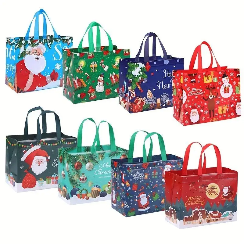 Festival Themed Gift Bags, 8pcs Portable Non-woven Shopping Bag with Handle, Reusable Large Capacity Holiday Party Gift Bag