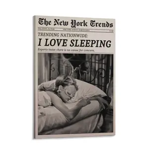 Retro Black and White Feminist Wall Art Newspaper Aesthetic Canvas Posters Vintage Funky Girl Sleeping Prints for Girly Dorm Bedroom Wall Decor