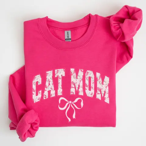 Cat Mom, Coquette, Pink Bows, Trend, Girly, Soft Girl Era Sweatshirt, Women's Crew Neck, Crewneck
