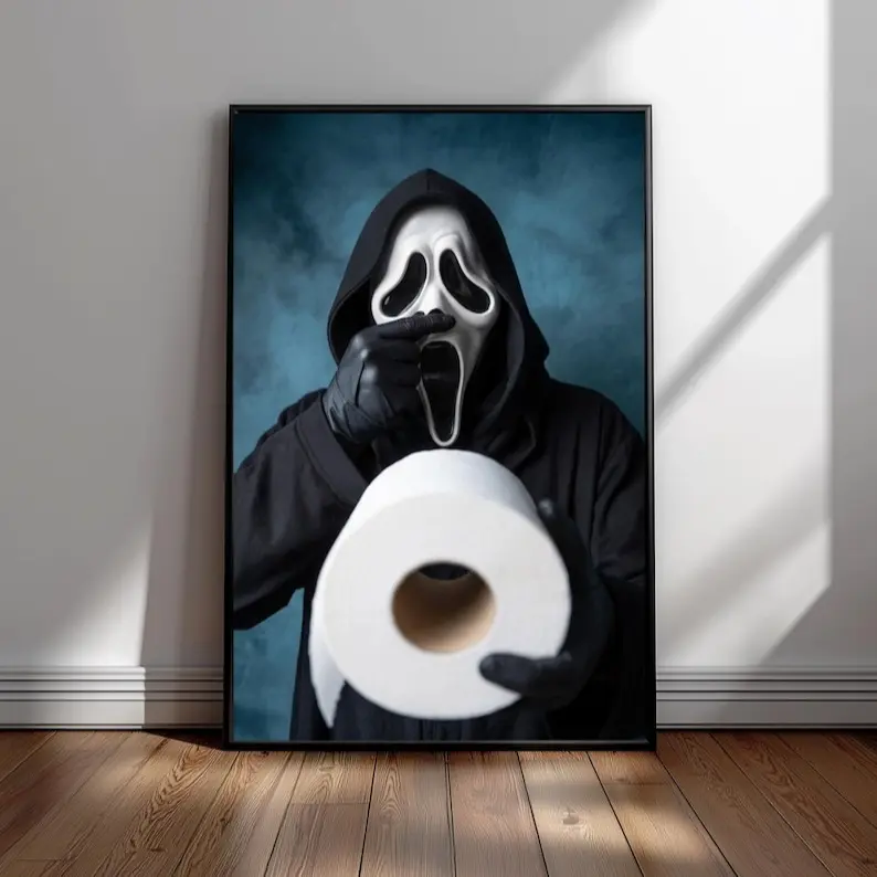 [Unframed] Funny Scream Bathroom Poster - Horror Movie Wall Art - Ghostface Wall Print - Toilet Poster - Funny Horror Gift - Halloween Art Print