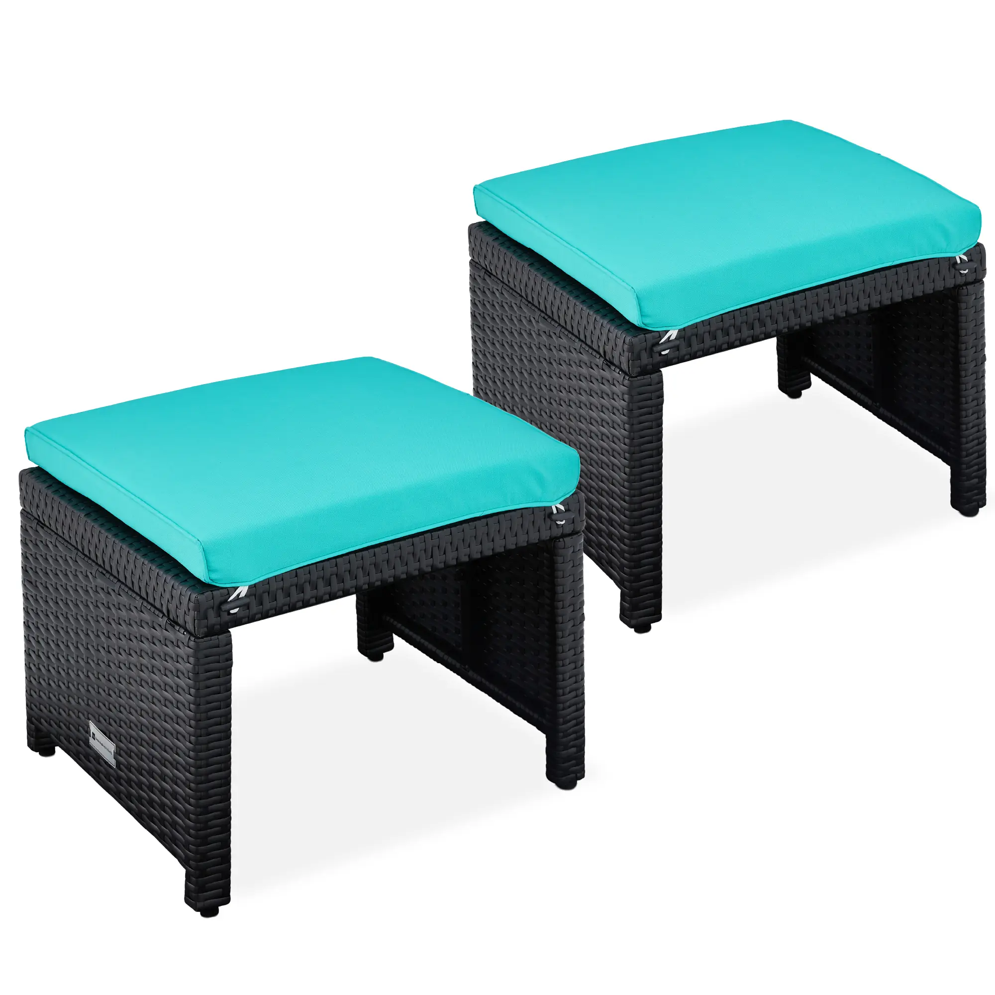 Best Choice Products Set of 2 Multipurpose Patio Wicker Ottomans w/ Removable Cushions, Steel Frame