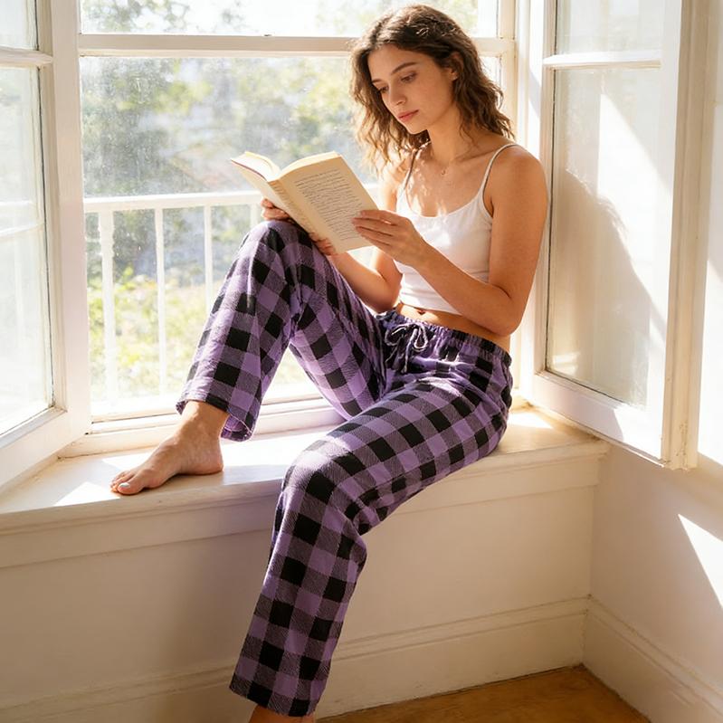 Women's Plaid Print Pocket Drawstring Lounge Pajama Pants Sleep Pants,  Pajamas,Pajama Set