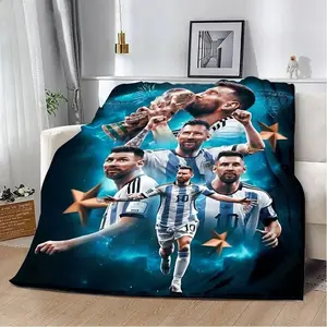 Football Superstar L-Leo-Messi-I Flannel Adult Blanket Sofa Bed Decoration Blanket Portable Blanket Gift