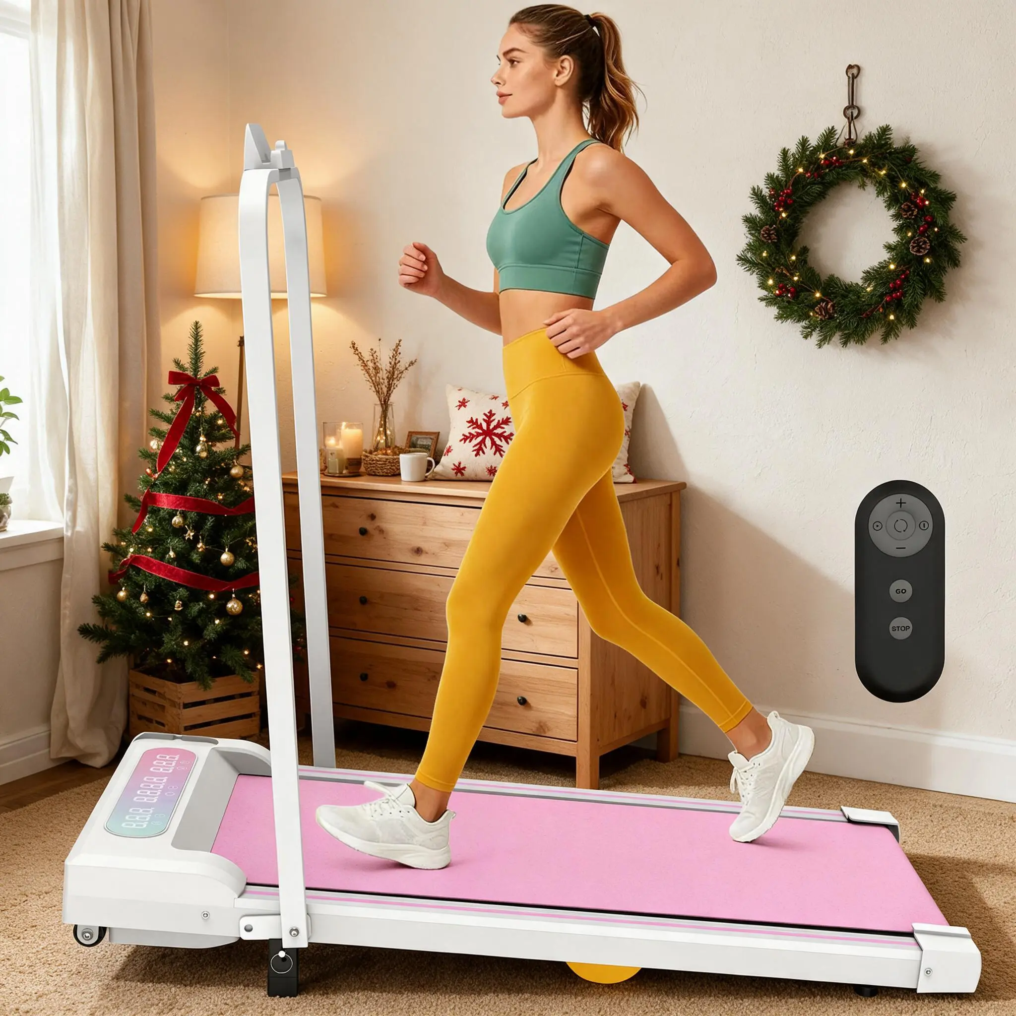 Bellemave 2-in-1 Under Desk Walking Pad Treadmill - Portable Home Gym Equipment, 2.5HP Motor, 5-Layer Grip Belt, Handle, Remote Control, LED Display, Easy Folding, Adjustable Speed, 265lbs Capacity, Shockproof for Home Office Walking