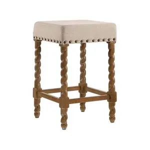 24" Armless Remick Counter Stool - Natural Oak, Cream Upholstered, Cushioned Support Indoor Chair (24" h x 16.38" d x 16.38" w)