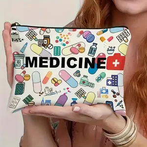 Medicine Themed Travel Pill Storage Bag, Portable Zipper Medicine Storage Bag, Lightweight Foldable Makeup Bag, Suitable for Adults, Portable Medicine Storage, Organiser, Birth Control Pouch