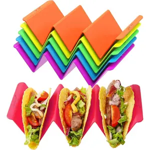 Colorful Taco Holder Stands Set of 6 - Premium Large Taco Tray Plates Holds Up to 3 or 2 Tacos Each, PP Health Material Very Hard and Sturdy, Dishwasher & Microwave Safe