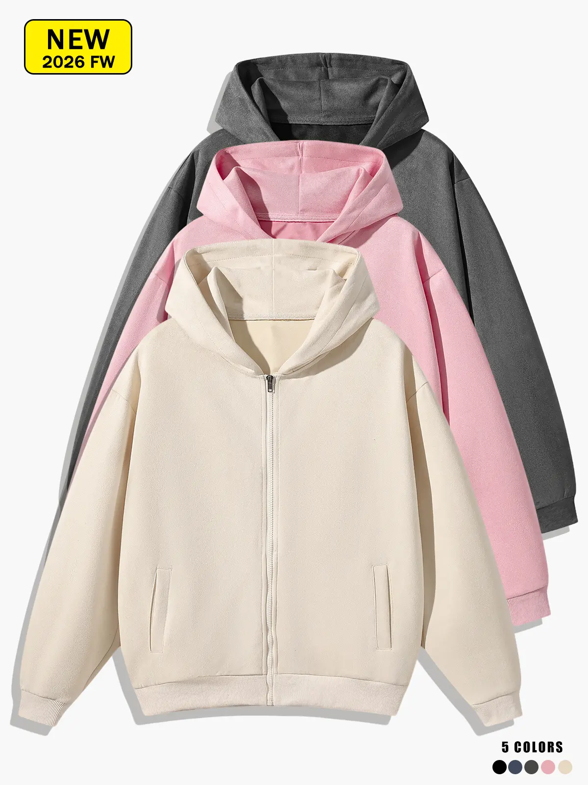 Plain Oversized Full Zip Hooded Sweatshirt for Men Women, Loose Fit Long Sleeve Side Pockets Minimalist Hoodie Jacket, All Season Casual Streetwear Outerwear