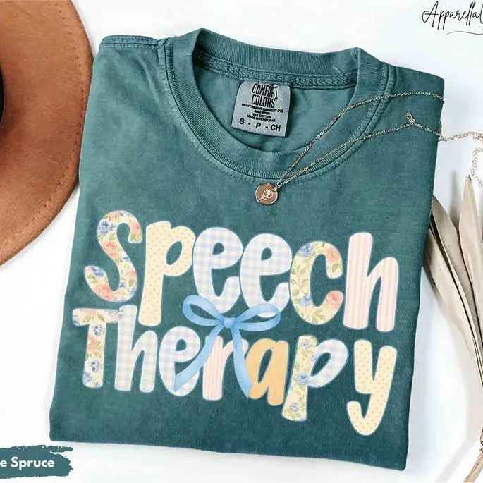 Comfort Colors Speech Therapy Shirt with Bow, SLP T-Shirt, SLPA Shirt, Speech Pathologist Gift, Speech Language Pathology T-Shirt, Therapist Tee