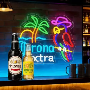 Tropical Parrot Palm Tree Neon Sign Beach Sunset LED Light Bar Wall Decor Island Party Room Decor