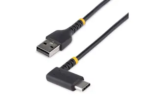 StarTech.com 1ft (30cm) USB A to C Charging Cable Right Angle - Heavy Duty Fast Charge USB-C Cable - Black USB 2.0 A to Type-C - Rugged Aramid Fiber - 3A - USB Charging Cord R2ACR-30C-USB-CABLE