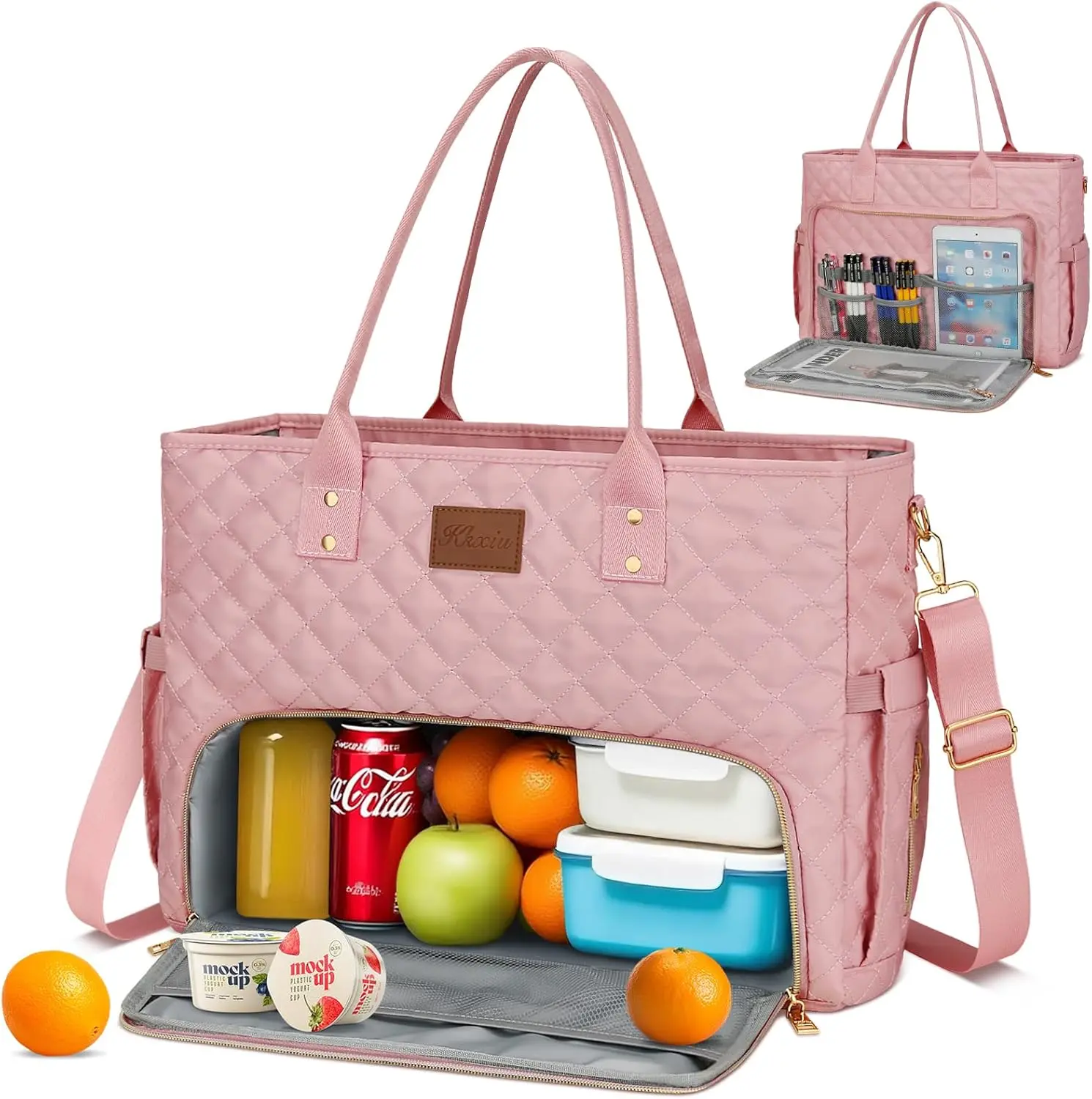 Lunch Tote Bag for Teacher & Nurse, 15.6 Inch Laptop Tote with Insulated Lunch Box Pocket for Women