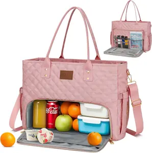 Lunch Tote Bag for Teacher & Nurse, 15.6 Inch Laptop Tote with Insulated Lunch Box Pocket for Women