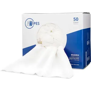 Rags in A Box (50 Count) - Mwipes - 10" x 12"  Wipes for Cleaning - Edgeless Terry Towels, Shop Rags, Wash, Dust, Disposable, House, Small Cleaning Cloths (White)