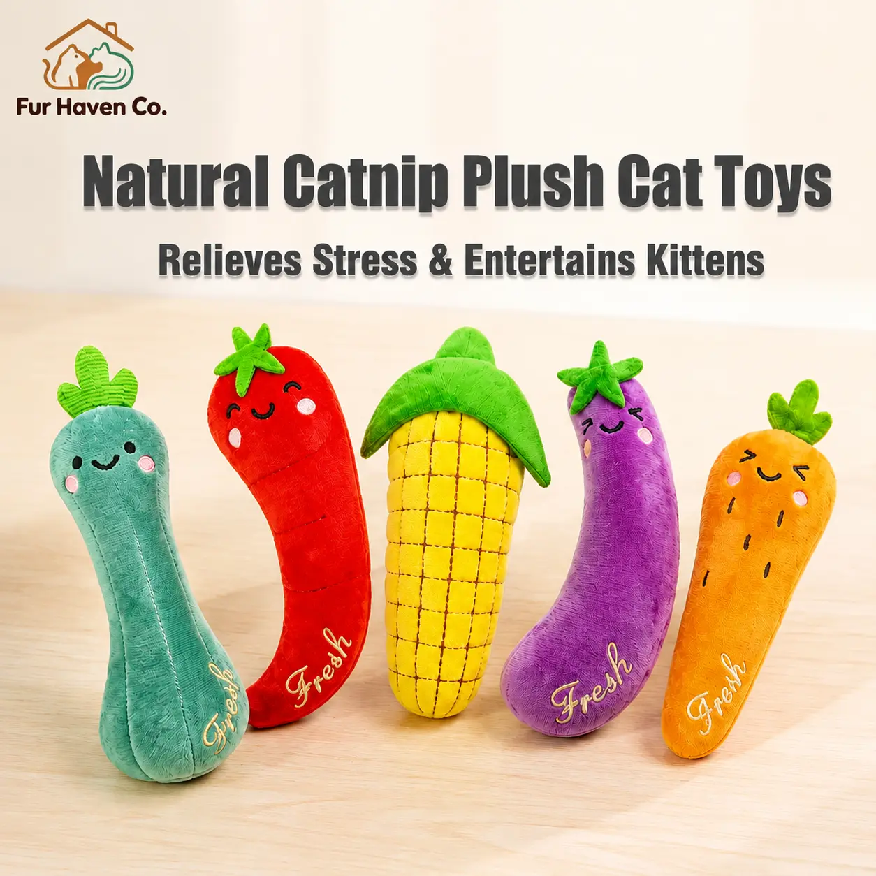 5Pcs Fruit Vegetable Shaped Cat Toys Set, Natural Catnip & Cat Grass Interactive Toy, Stress Relief Self Play Kitten Entertainment Toys