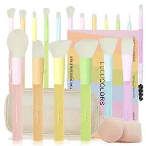 18-Pcs Makeup Brush Set for Beginners - Travel-Friendly with Soft Arthritis-Friendly Handles & Non-Shedding Bristles |   Includes Storage Bag, Eyeshadow Brushes & Sponges (Multi-Color)