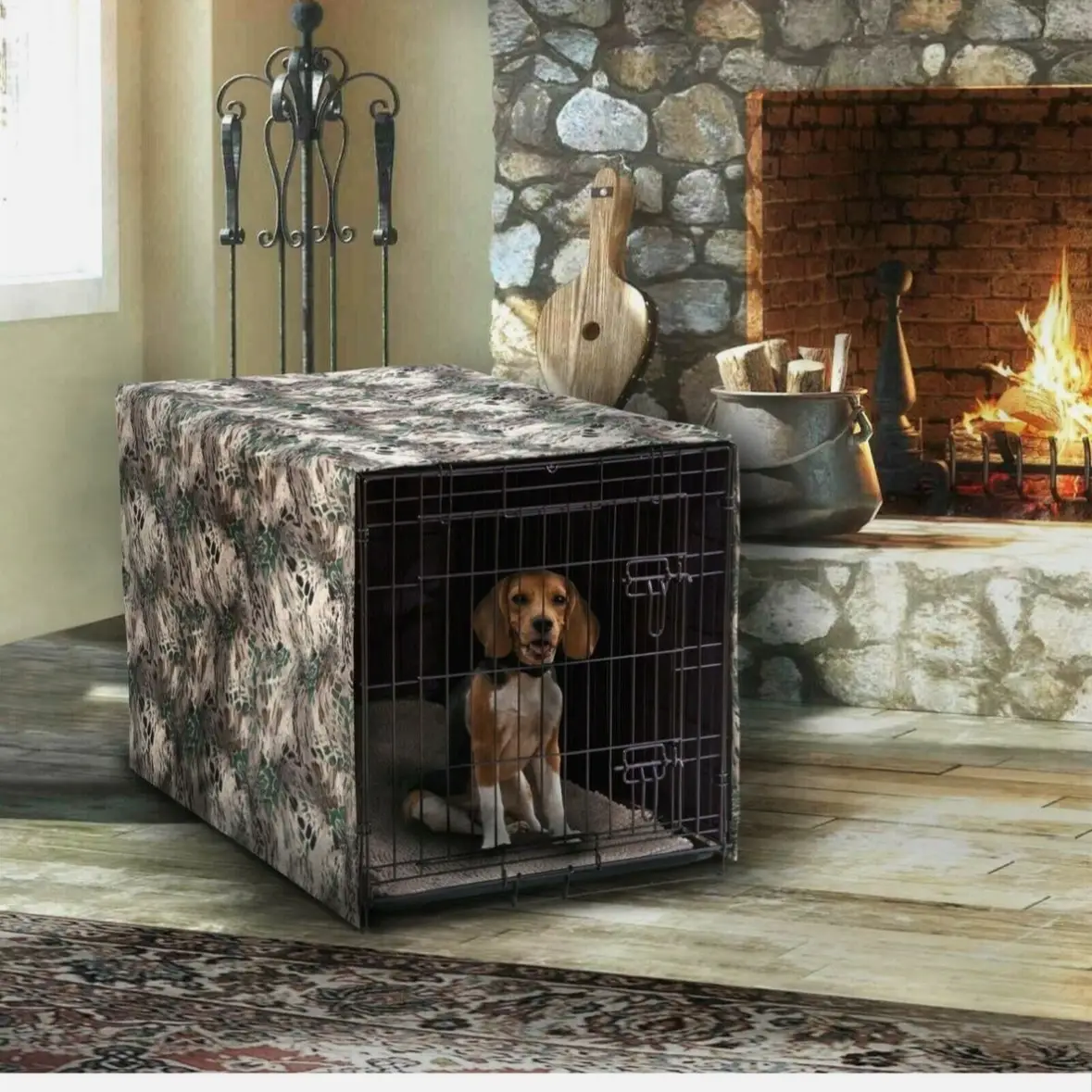 Large Breed Dog Crate Kennel with Folding Cover in Prym1 Camo MP Pattern Canvas