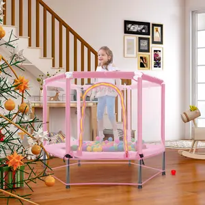 【KINMAC】55'' Toddlers Trampoline with Safety Enclosure Net and Balls, Indoor Outdoor Mini Trampoline for Kids