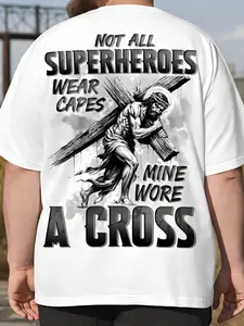 Plus Size Men'S Christian Faith T-shirt |   Y2K Street Style, God'S Choice Print, Machine Washable Crew Neck Short Sleeve - Suitable for Church, Casual Wear, and Christian Gifts |   Hip Hop Street Style, Men'S Gift Idea