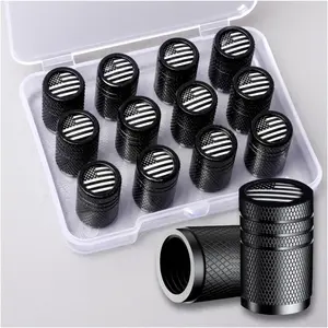12PCS Tire Valve Stem Caps, Aluminum Caps Black, Universal Dust Proof Covers For Cars,Trucks,Bikes,Motorcycles,Bicycles, Corrosion Resistant Black and White