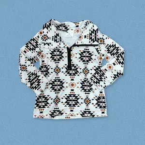 Classic Aztec Print Long-Sleeve Pullover With Quarter Zipper|Toddler Cowboys Rodeo Western Fashion Sweatshirt Top For Outside,Christmas/Birthday Gift