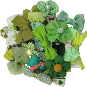 Mix Bulk Green Random 20pcs Ribbon Flowers Bows Craft Wedding Ornament Appliques (Green)