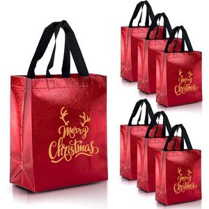 20 pack glitter christmas bags, gold foil gift bags, perfect for winter holidays & party favors, merry christmas wishes inside