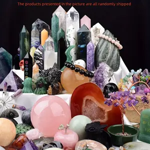 Fashion Chakra Natural Crystal Tower Carvings, 500g/1000g Mineral Raw Stones with Collection Box, Religious Home Decor Desktop Ornament Gift for Halloween Party Favors