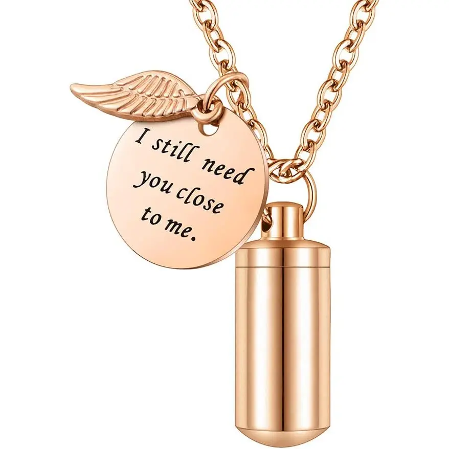 Urn Necklace for Ashes Cremation Jewelry/Keychain for human Pet Stainless Steel Memorial Keepsake Pendant with Angel Wing Charm Ashes