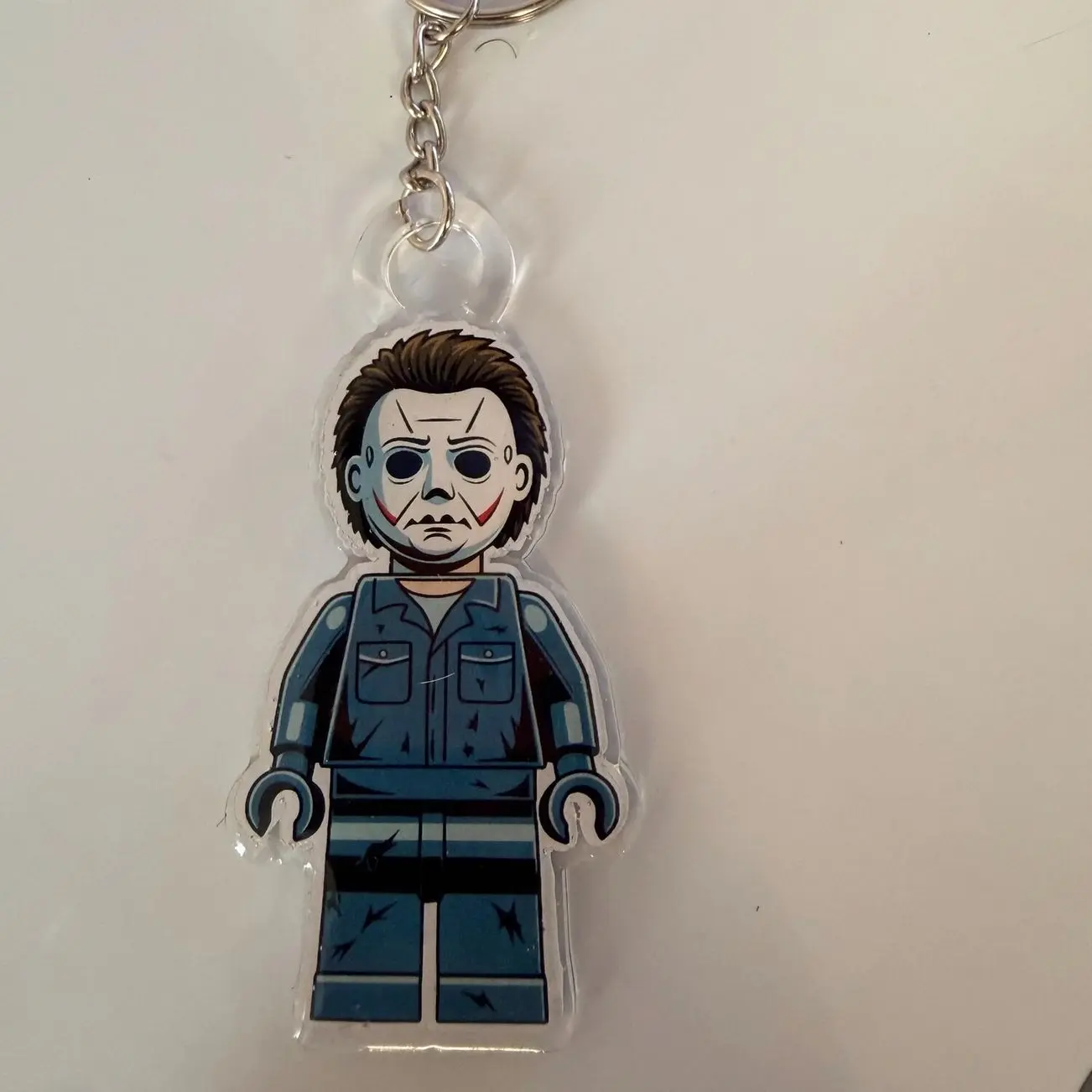 Micheal Meyers Lego Man Keychain, Horror Movie Bag Charm, Halloween Acrylic Keychain
