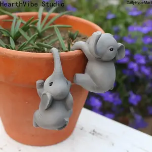 HearthVibe Studio 2Pcs Hanging Elephant Flower Pot Huggers for Home Outdoor Garden Decor Adorable Gray Elephants Enhance Your Space