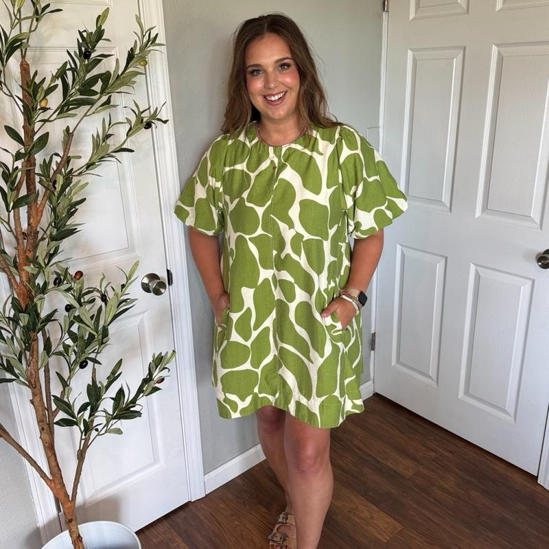 Earthy Green & Cream Casual Dress | Fall Dress | Cute Casual Dress | Girly Dress with Pockets!